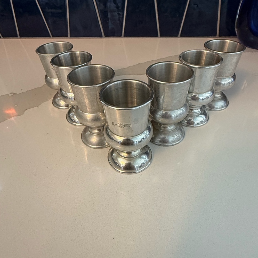 Set of 7 Compas Pewter Liqueur Cordial Aperitif Shot Glasses